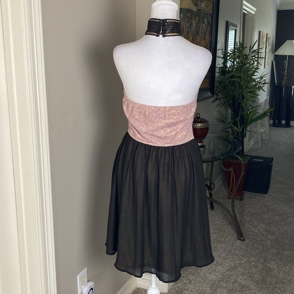 Venus Womens A Line Dress Black Mauve Color Block Halter Neck Lace Trim size S - Picture 5 of 10